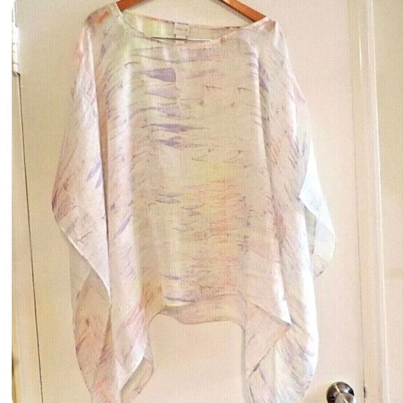 Chico’s Sheer Linen *Coastal* Tie Dye Pastel Poncho Top Drape L/XL - Picture 1 of 4